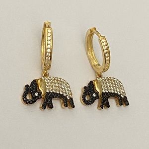 925 Sterling silver elephant hoops earrings cz